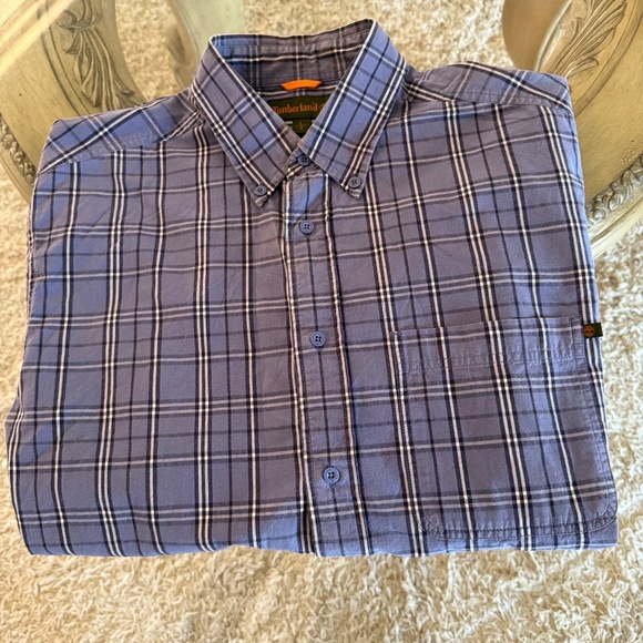 Timberland Men's Large Blue Plaid Check Long Sleeve Shirt Regular Fit Casual - Picture 3 of 10